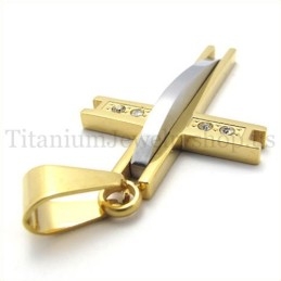Pingente De Cruz De Titânio Dourado Com Diamantes Da Moda