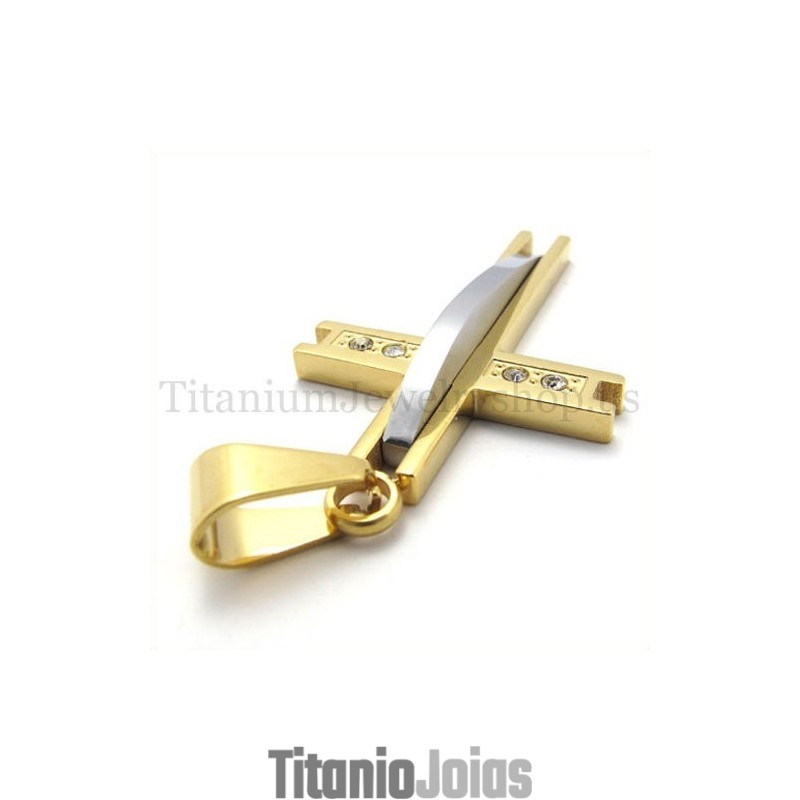 Pingente De Cruz De Titânio Dourado Com Diamantes Da Moda Pingente De Cruz De Titânio Dourado Com Diamantes Da Moda