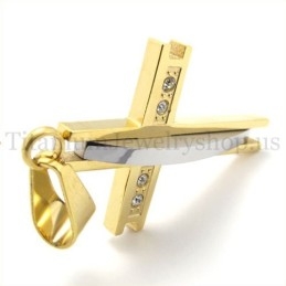 Pingente De Cruz De Titânio Dourado Com Diamantes Da Moda