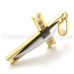 Pingente De Cruz De Titânio Dourado Com Diamantes Da Moda
