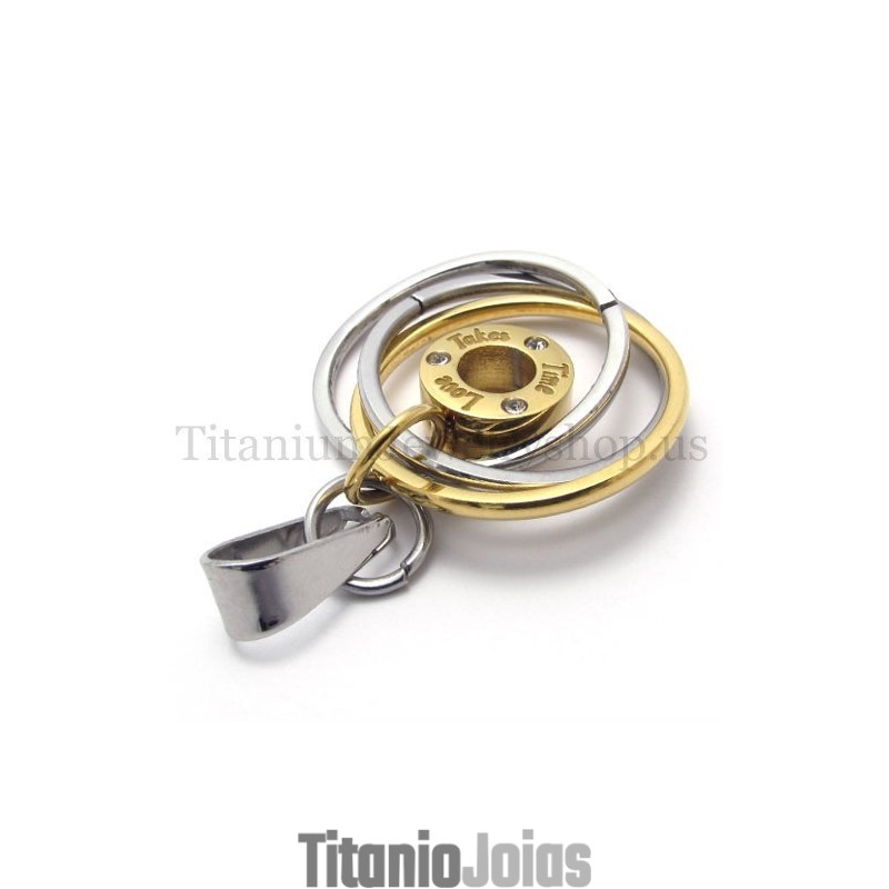 Anel De Ouro Múltiplo Gravado Com Pingente De Titânio "Take Time Love" Anel De Ouro Múltiplo Gravado Com Pingente De Titânio "Take Time Love"
