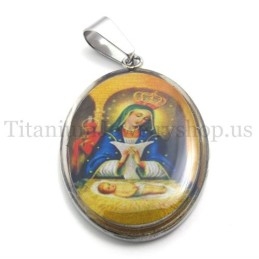 Pingente De Titânio Da Série Madonna E Jesus