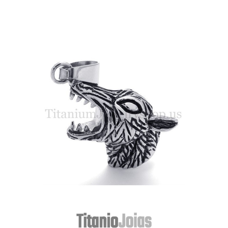 Pingente De Cabeça De Lobo Masculino Em Titânio Pingente De Cabeça De Lobo Masculino Em Titânio