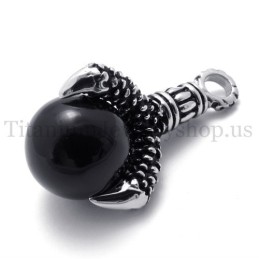 Pingente De Titânio Com Pata De Águia E Gema Negra