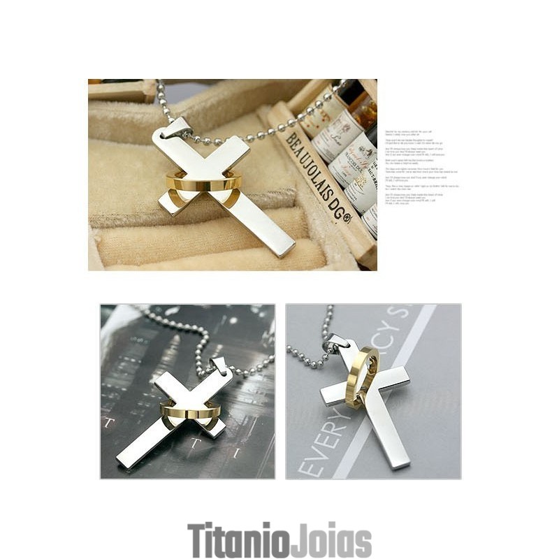Colar Com Pingente De Cruz De Titânio Puro Masculino (Novo) 7576 Colar Com Pingente De Cruz De Titânio Puro Masculino (Novo) 7576