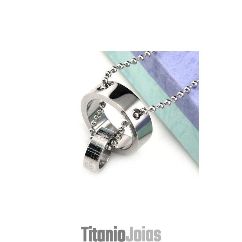 Colar Com Pingentes De Titânio Puro Trevo Círculo Duplo Colar Com Pingentes De Titânio Puro Trevo Círculo Duplo