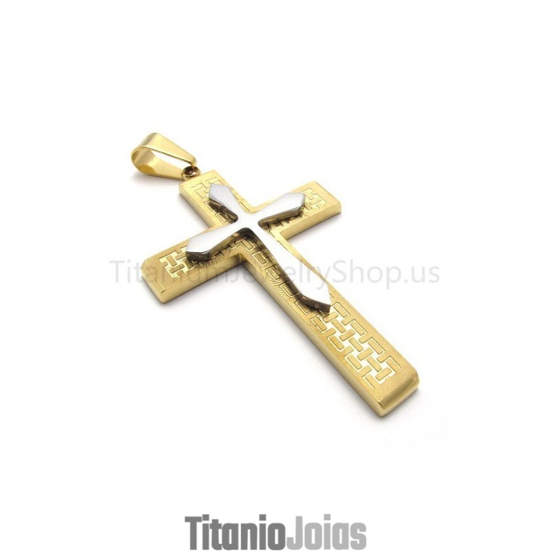 Novo Pingente De Titânio Com Cruz Dourada De Duas Camadas Novo Pingente De Titânio Com Cruz Dourada De Duas Camadas