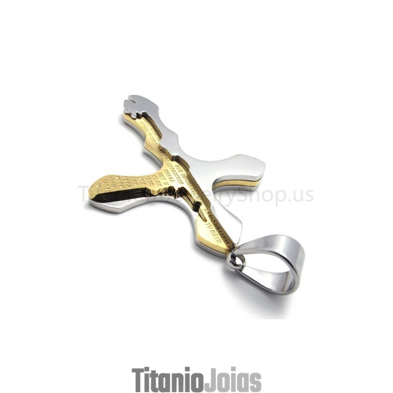 Novo Pingente De Titânio Com Letras Esculpidas Em Ouro E Cruz Novo Pingente De Titânio Com Letras Esculpidas Em Ouro E Cruz