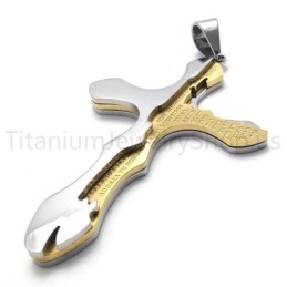 Novo Pingente De Titânio Com Letras Esculpidas Em Ouro E Cruz