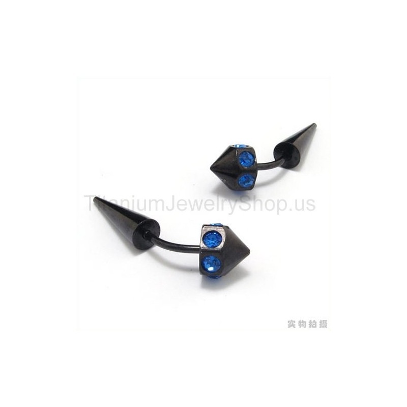 Brincos De Titânio Preto Com Diamantes Azuis Incrustados Brincos De Titânio Preto Com Diamantes Azuis Incrustados