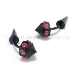 Brincos De Titânio Preto Com Diamantes Roxos Incrustados
