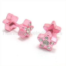 Brincos De Diamante Incrustados Em Titânio Pink Stars