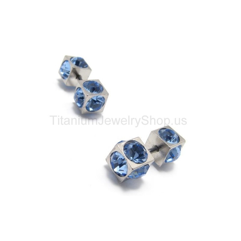 Caixas De Brincos De Diamante Azul Incrustados Em Titânio Caixas De Brincos De Diamante Azul Incrustados Em Titânio