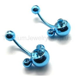 Brincos De Diamante Incrustados Em Titânio Com Flor Azul