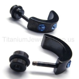 Brincos De Titânio Preto Com Diamantes Azuis