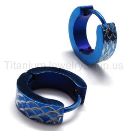 Brincos De Argola De Titânio Gravados Em Azul