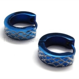 Brincos De Argola De Titânio Gravados Em Azul
