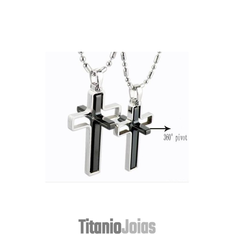 Colar Com Pingente De Casal Em Titânio Puro E Cruz Rotativa Colar Com Pingente De Casal Em Titânio Puro E Cruz Rotativa