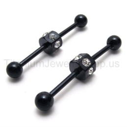 Brincos Finos De Titânio Preto Com Diamantes Incrustados