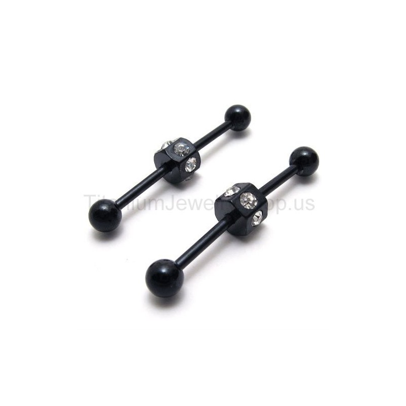 Brincos Finos De Titânio Preto Com Diamantes Incrustados