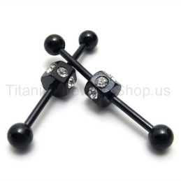Brincos Finos De Titânio Preto Com Diamantes Incrustados