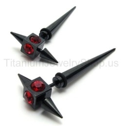 Brincos De Diamante Vermelho E Titânio Preto