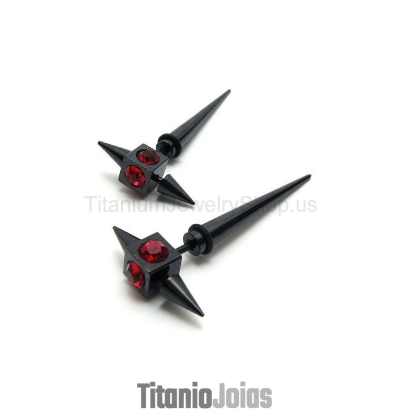 Brincos De Diamante Vermelho E Titânio Preto Brincos De Diamante Vermelho E Titânio Preto