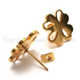 Brincos De Titânio Com Flor Dourada