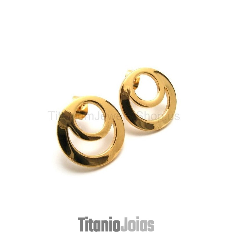Brincos De Titânio Com Duas Argolas Douradas