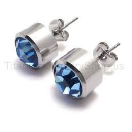 Brincos De Diamante Azul Em Titânio E Prata