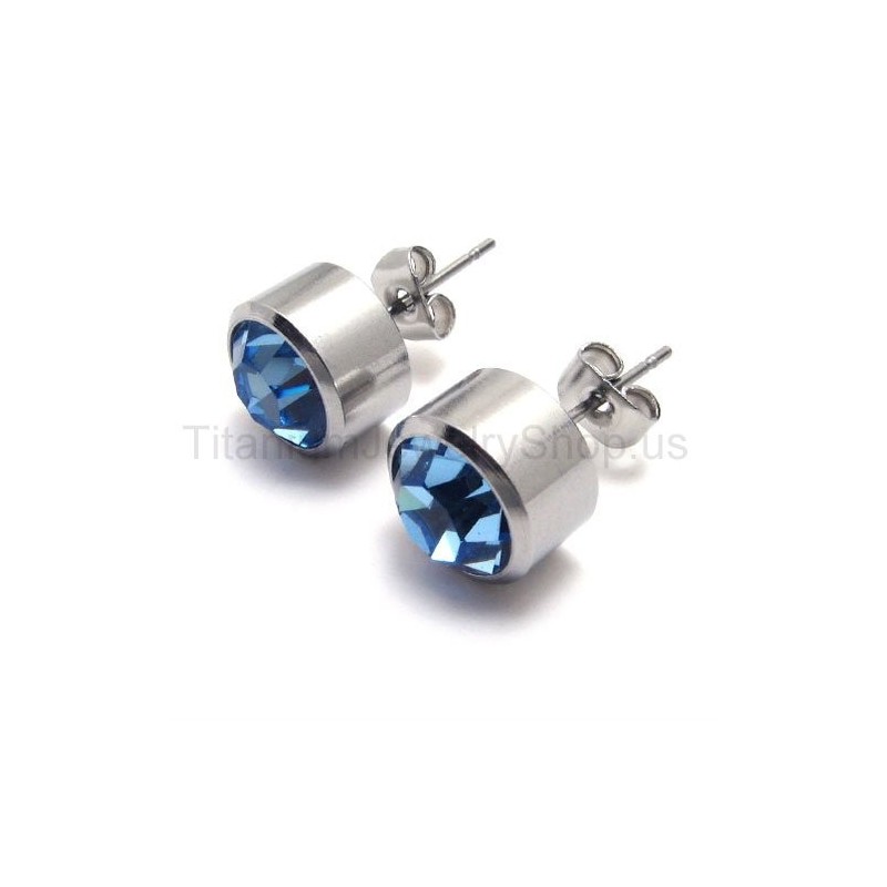Brincos De Diamante Azul Em Titânio E Prata Brincos De Diamante Azul Em Titânio E Prata