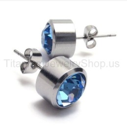 Brincos De Diamante Azul Em Titânio E Prata