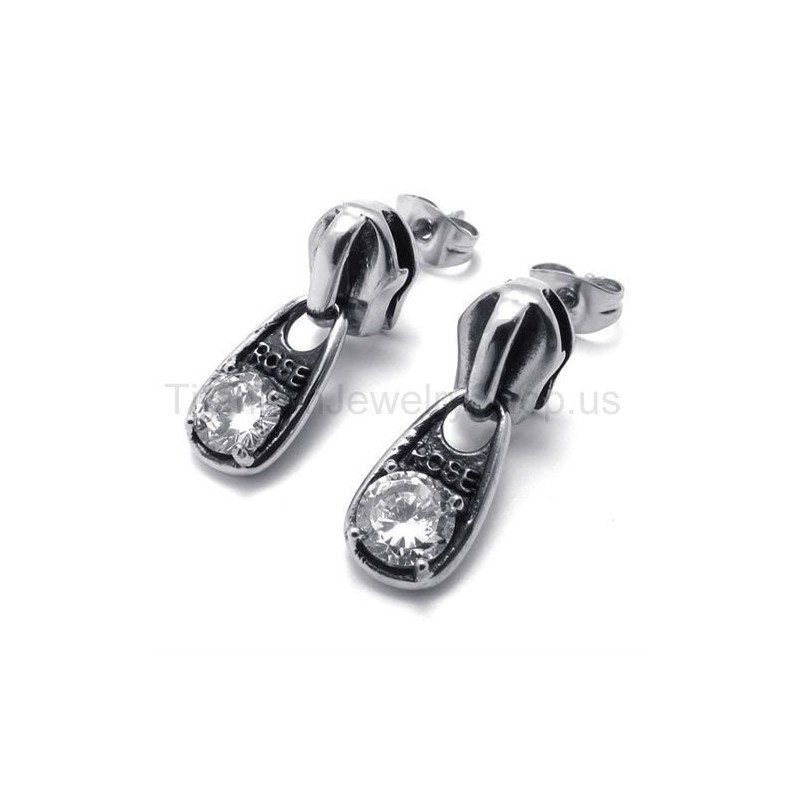 Brincos De Titânio Retrô Com Diamante Branco