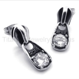 Brincos De Titânio Retrô Com Diamante Branco