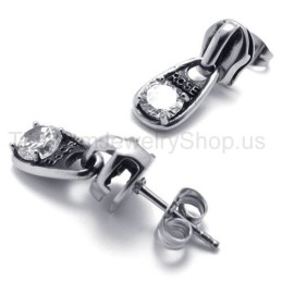 Brincos De Titânio Retrô Com Diamante Branco