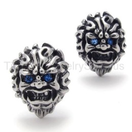 Com Brincos De Titânio Retrô De Leão De Olhos Azuis