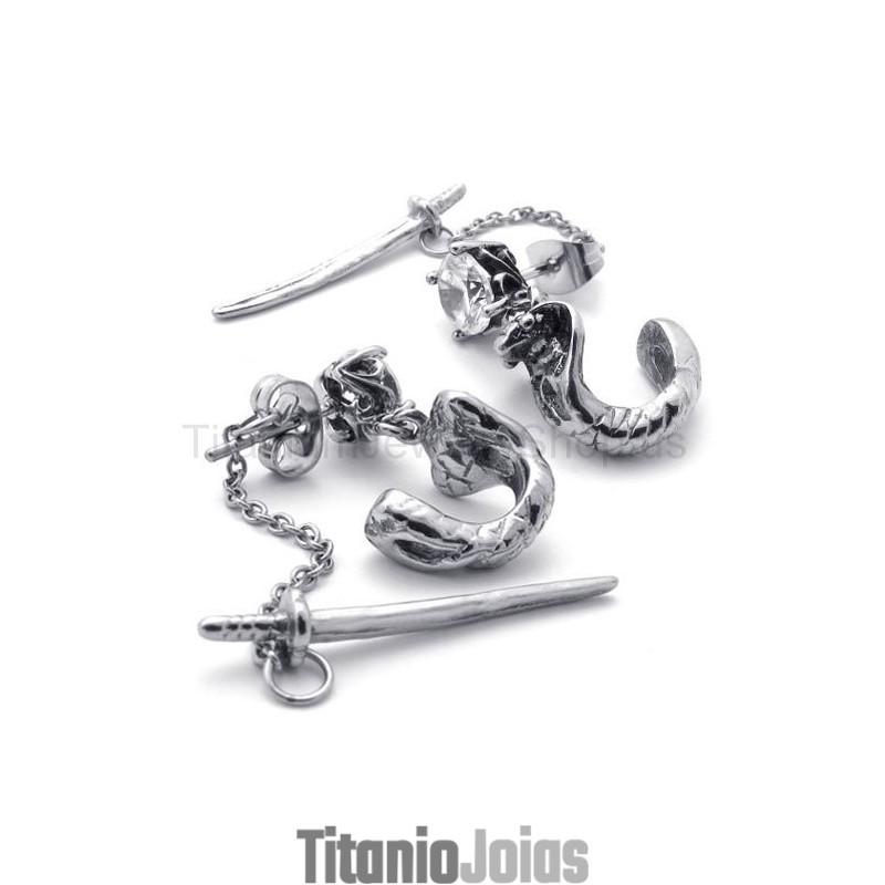 Brincos De Titânio Com Espada E Flor Brincos De Titânio Com Espada E Flor