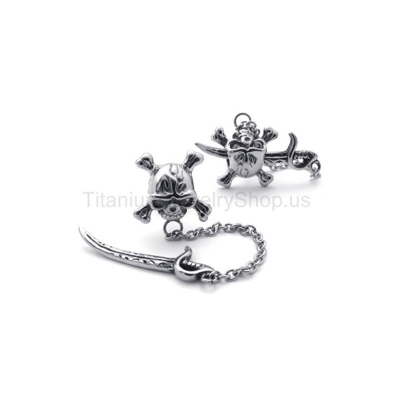 Brincos De Titânio Com Espada E Caveira Brincos De Titânio Com Espada E Caveira