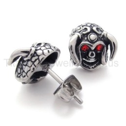 Brincos De Titânio Com Caveira De Gado E Olhos Vermelhos