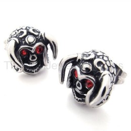 Brincos De Titânio Com Caveira De Gado E Olhos Vermelhos