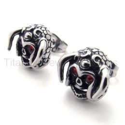 Brincos De Titânio Com Caveira De Gado E Olhos Vermelhos