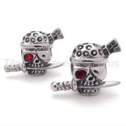 Brincos De Stitanium Com Espada E Caveira Com Um Olho Vermelho
