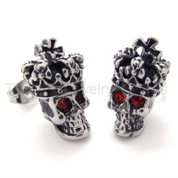 Brincos De Titânio Com Caveira E Coroa De Olhos Vermelhos