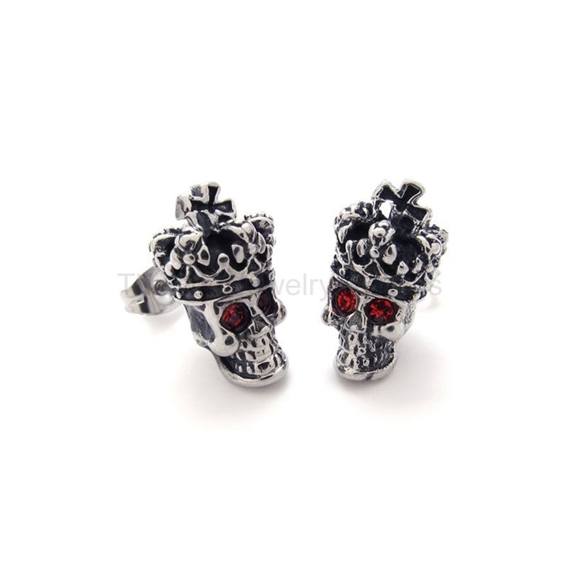 Brincos De Titânio Com Caveira E Coroa De Olhos Vermelhos Brincos De Titânio Com Caveira E Coroa De Olhos Vermelhos