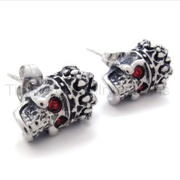 Brincos De Titânio Com Caveira E Coroa De Olhos Vermelhos