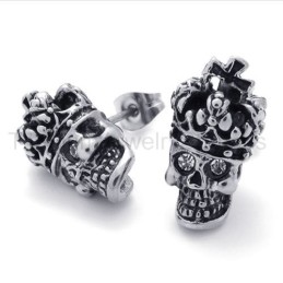 Brincos De Titânio Com Caveira E Coroa De Olhos Brancos
