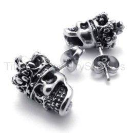Brincos De Titânio Com Caveira E Coroa De Olhos Brancos