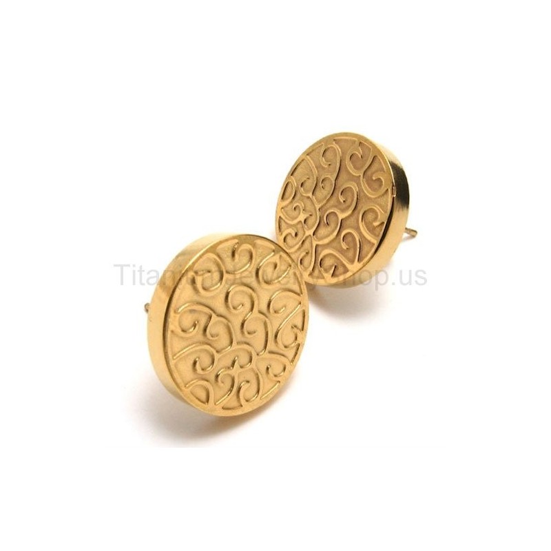 Brincos De Titânio Dourado Gravados Brincos De Titânio Dourado Gravados