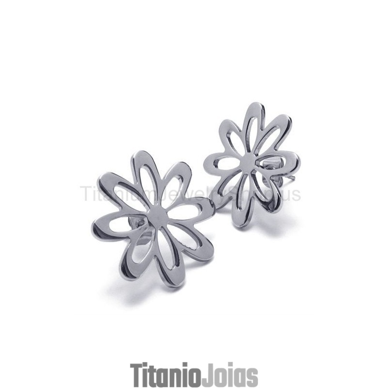 Brincos De Titânio Com Flor De Prata Brincos De Titânio Com Flor De Prata