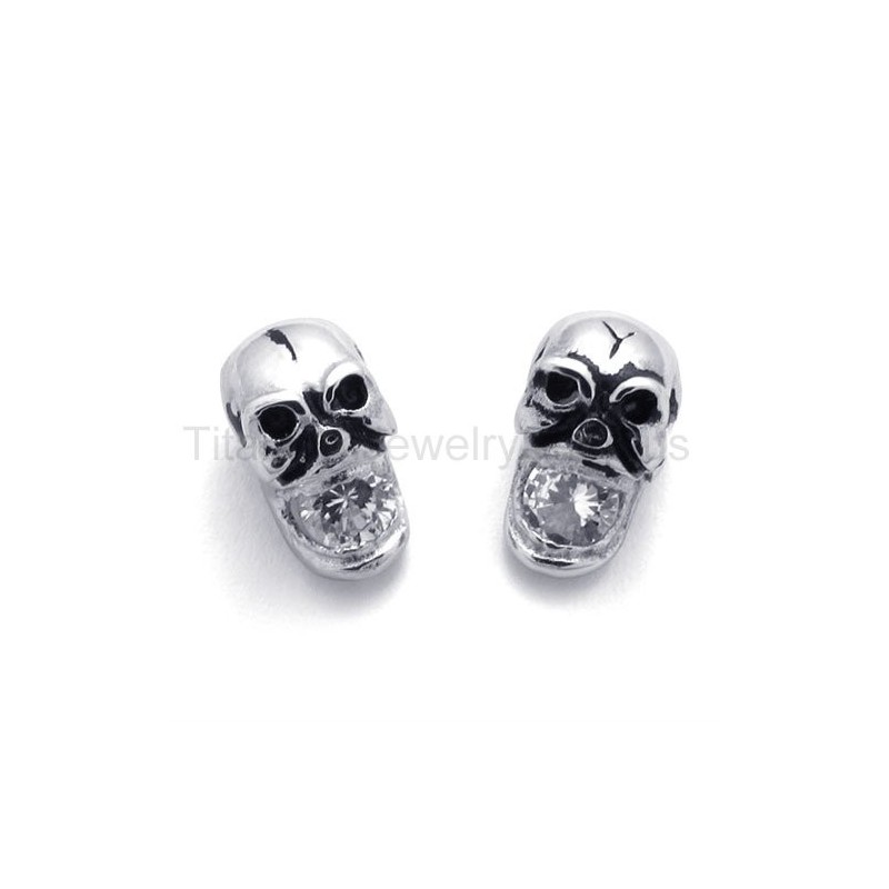 Brincos De Titânio Com Caveira De Diamante Incrustada Brincos De Titânio Com Caveira De Diamante Incrustada